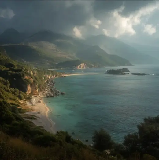 Misty Bay Coastline – AI image example