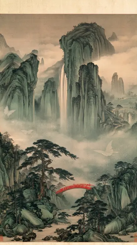 Song-Style Ink Landscape Scroll – AI image example