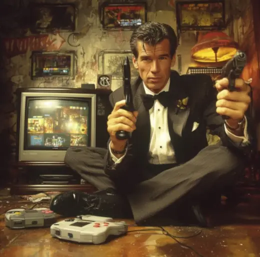 Tuxedo Gunman in the Game Room – AI image example