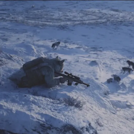 Wolf Sniper on the Snowfield – AI image example